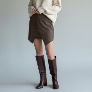 Do+Be Asymmetrical Faux Suede Skirt | Brown Wrap-Style Mini | Size S